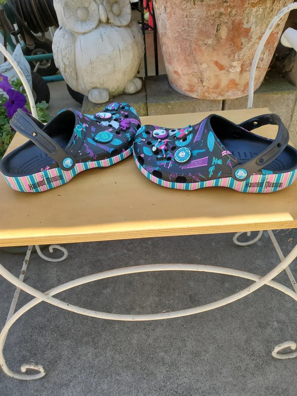 CROCS Disney Haunted Mansion Black Clog Sandals with Teal & Purple Cartoon Print - Picture 4 of 9
